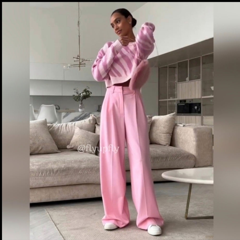 Zara Wide Leg Pants Pastel Pink Size M L XL - Picture 4 of 13